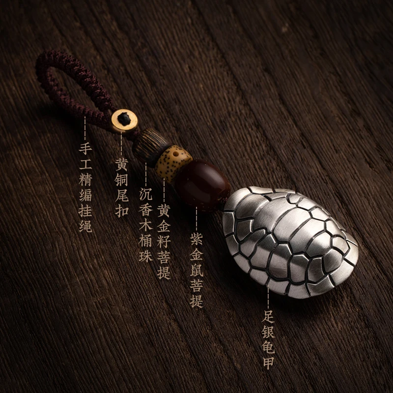 Pure Silver 999 Car Key Ring Pendant Men's Pendant Shell of Turtle