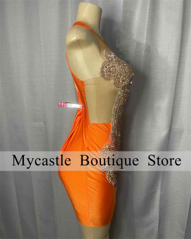 Orange Velvet Beaded Short Prom Dress 2024 For Black Girls Crystals Rhinestones Cocktail Dress Birthday Dress Homecoming Dress