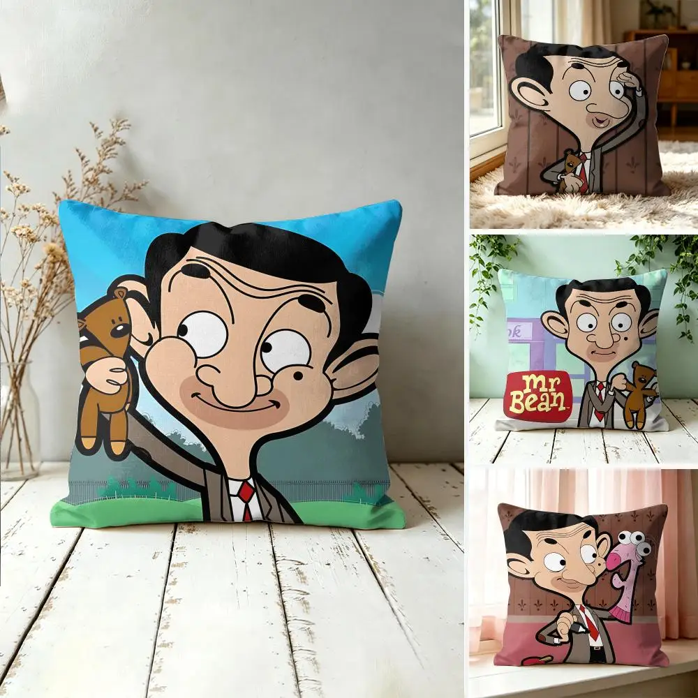 Mr B-Bean Funny Cartoon Cushion Cover Square Decorative Throw Pillow 40x40cm For Sofa Bedroom Living Room Home Decor