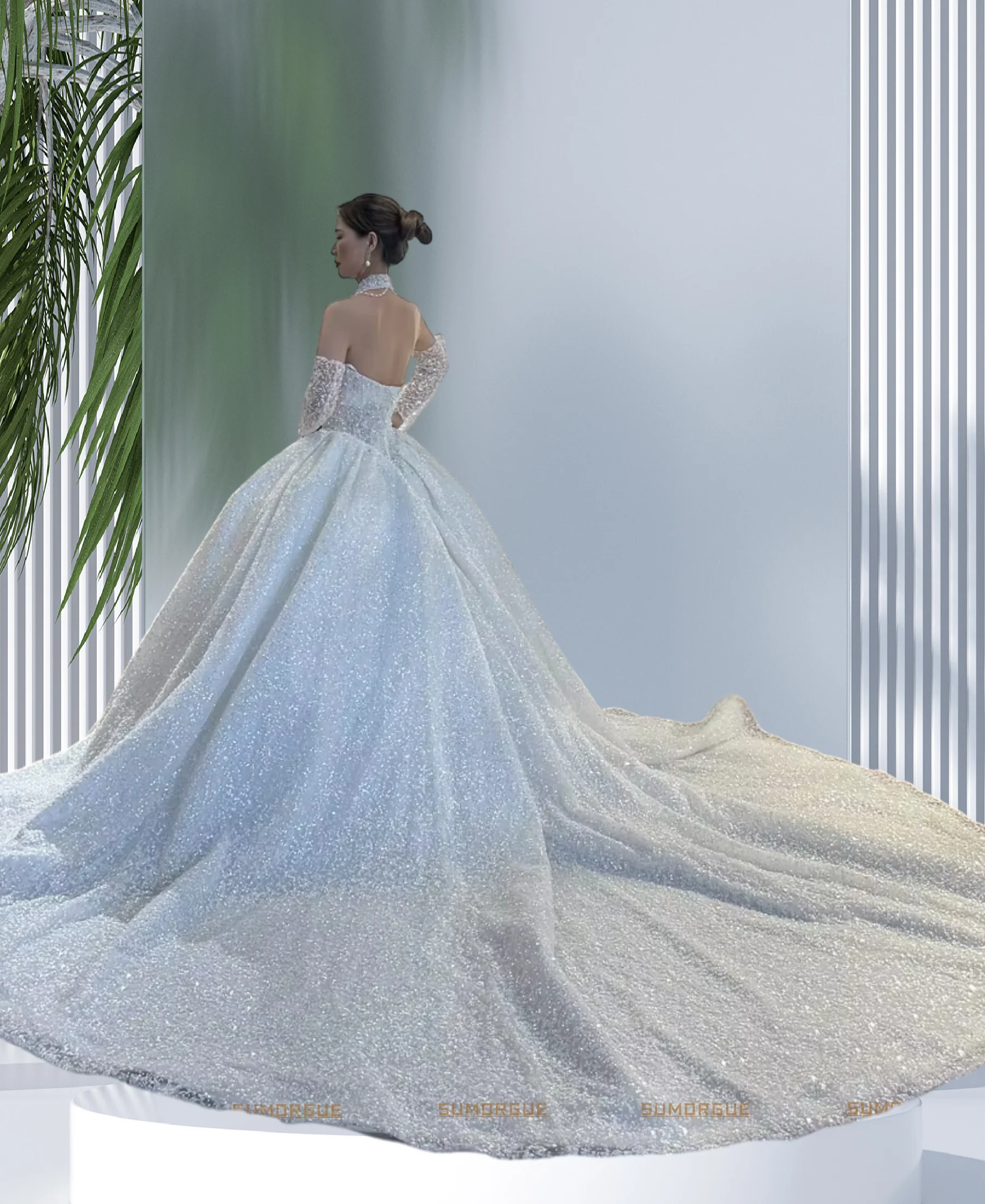 Strapless Beading Fabric Luxury Wedding Dress With Detachable Sleeves high -end Customized Vestido De Noiva