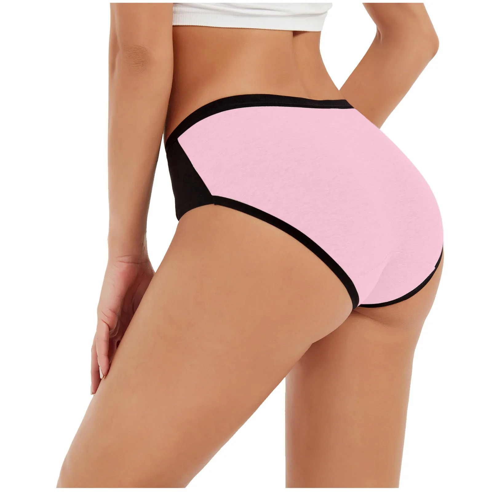 Women Solid Color Patchwork Briefs Safety Short Panties Breathable Cotton Underwear Knickers Mid Rise Lingerie Underpants