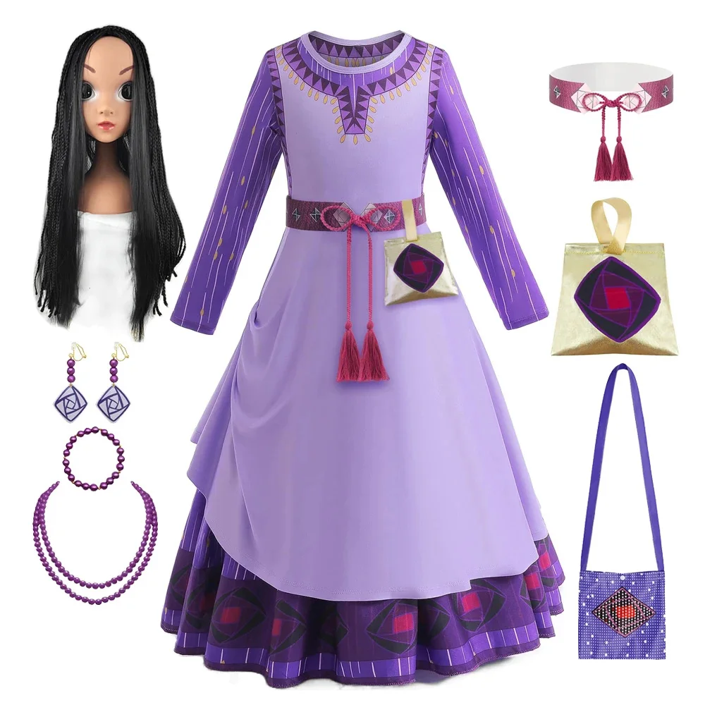 

Disney Movie Girl Wish Asha Cosplay Dress Costume Asha Princess Purple Long Dress Cosplay Halloween Clothese