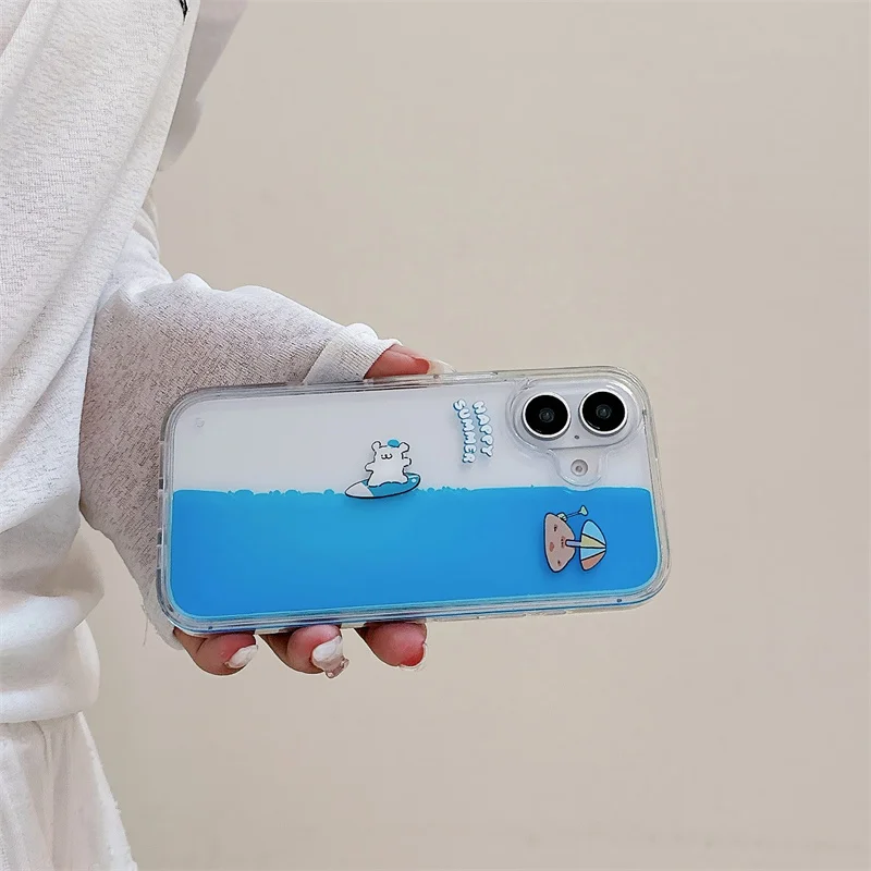 Picture 4: Cartoon Dog Floating Elements in Phone Case for iPhone 16 17 Pro Max 15 Shell Luxury Dynamic Move Around Cover Blue Liquid Coque