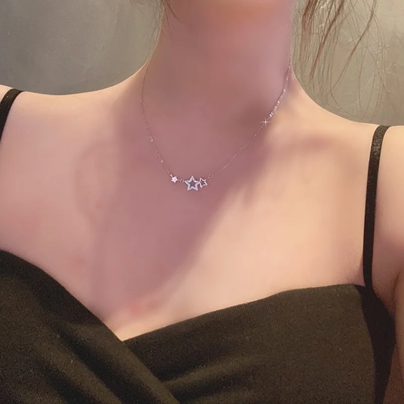CIAXY Silver Color Inlaid Zircon Star Necklaces for Women Sweet and Cute Pendant Choker Fashion Creative Jewelry Gift