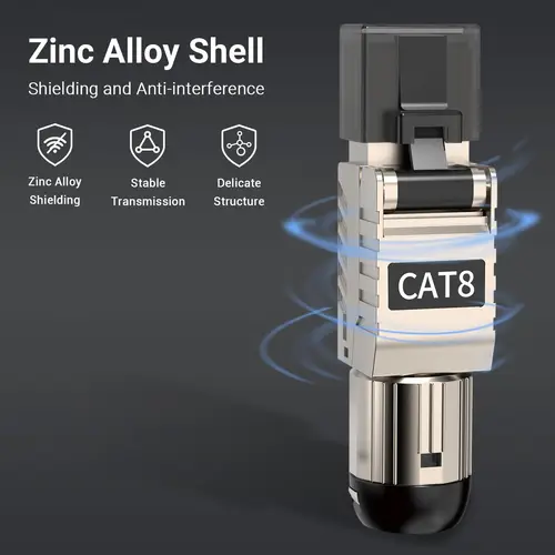 Imagen 2 del producto ZoeRax Conectores RJ45 Herramienta gratuita Cat8 CAT7 CAT6A, Cat 8 Enchufe de terminación de campo Enchufes modulares RJ45 blindados para 2000MHz 40G