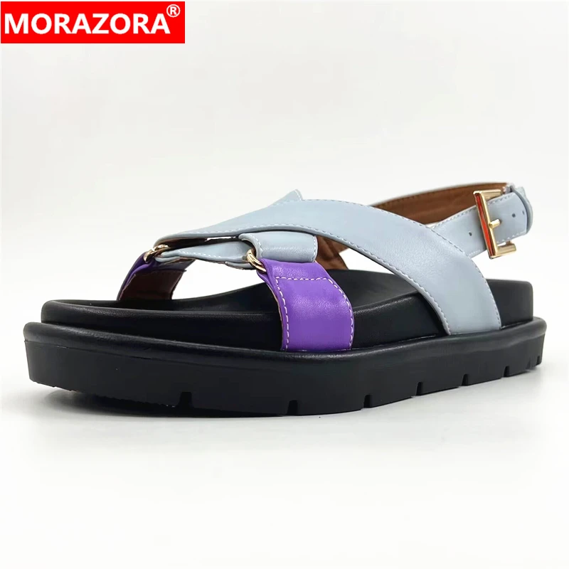 

MORAZORA 2024 New Genuine Leather Sandals Women Shoes Buckle Platform Sandals Summer Casual Shoes Brand Fashion Ladies Shoes