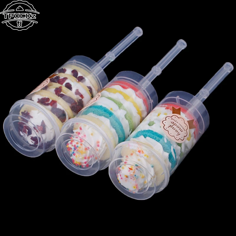 10pcs Push Up Cake Shooter Round Shape Clear Cake Holders Push Pops Plastic Containers With Lids For Ice Cream Baking Molding