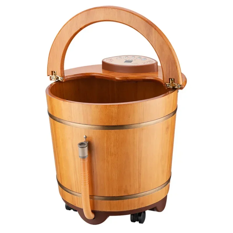 Electric Foot Bath Tub with Handle Home Massage Sauna Automatic Heating Constant Temperature Wooden Spa Experience