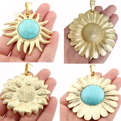 1 x Large Sunflower Flower Matt Antique Gold Color Charms Pendants for Necklace Jewelry Making Findings Accessories