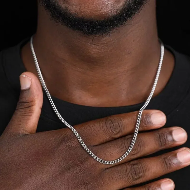

3mm Men's Cuban Chain Necklace Simple Stainless Steel Necklace Fashion Titanium Steel Jewelry Trend Accessories Gift