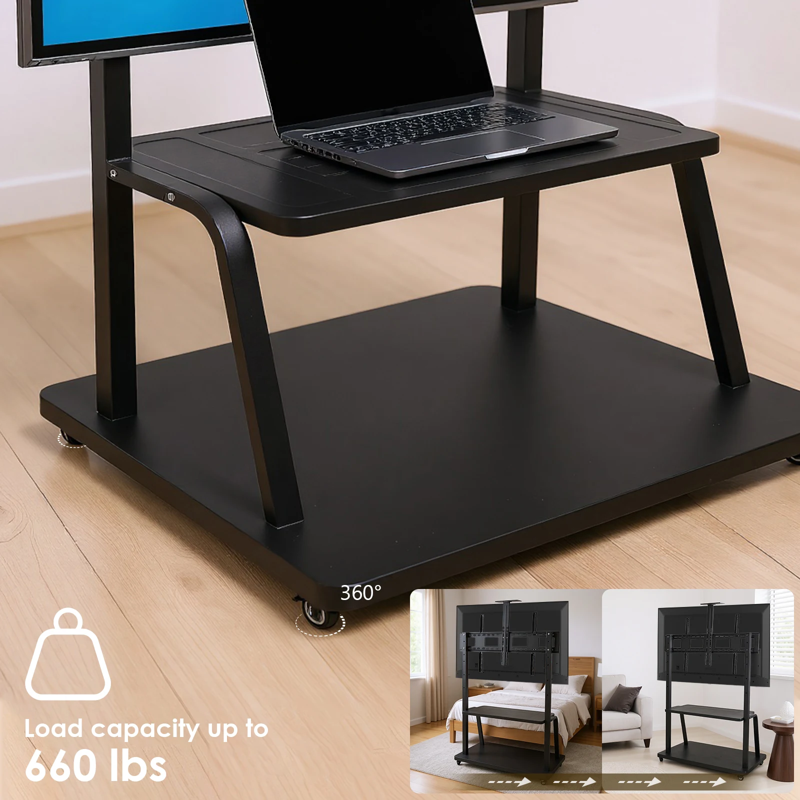 

Mobile TV Stand with Wheels & Laptop Shelf for 50-120 Inch Screen Flat Screen TV Cart Max Load Up To 660-Pound Height Adjustable