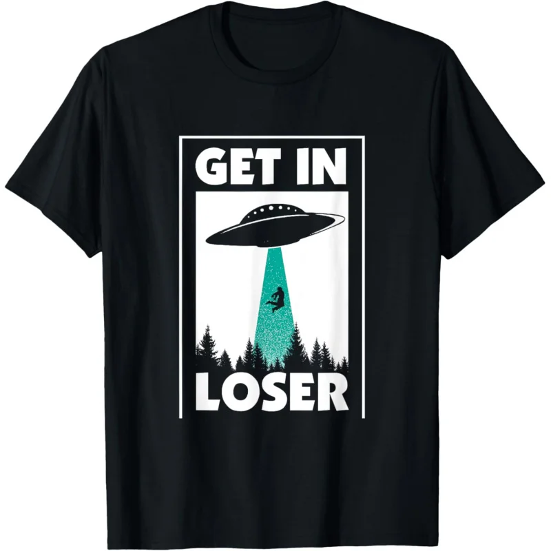 Men's and Women's Sports and Leisure New Fashionable Short sleeved Funny Enter Loser Alien T-shirt Black