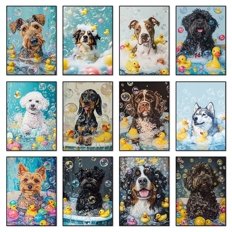 Bathroom Funny Dog Bathing Canvas Paintings Wall Art Poster HD Picture Print for Washroom Restroom Home Decor