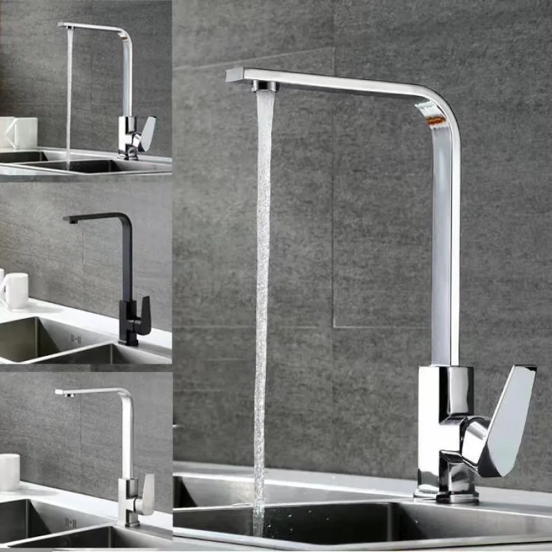 

Kitchen Faucet Full Copper Square Tube Seven-shaped Hot and Cold Dual-use Faucet Sink Faucet With Water Inlet Pipe