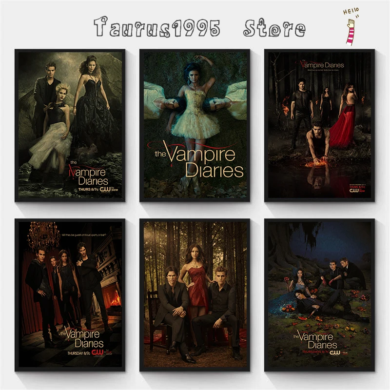 The Vampire Diaries Classic Movie Posters Retro Kraft Paper Sticker DIY Room Bar Cafe Aesthetic Art Wall Painting