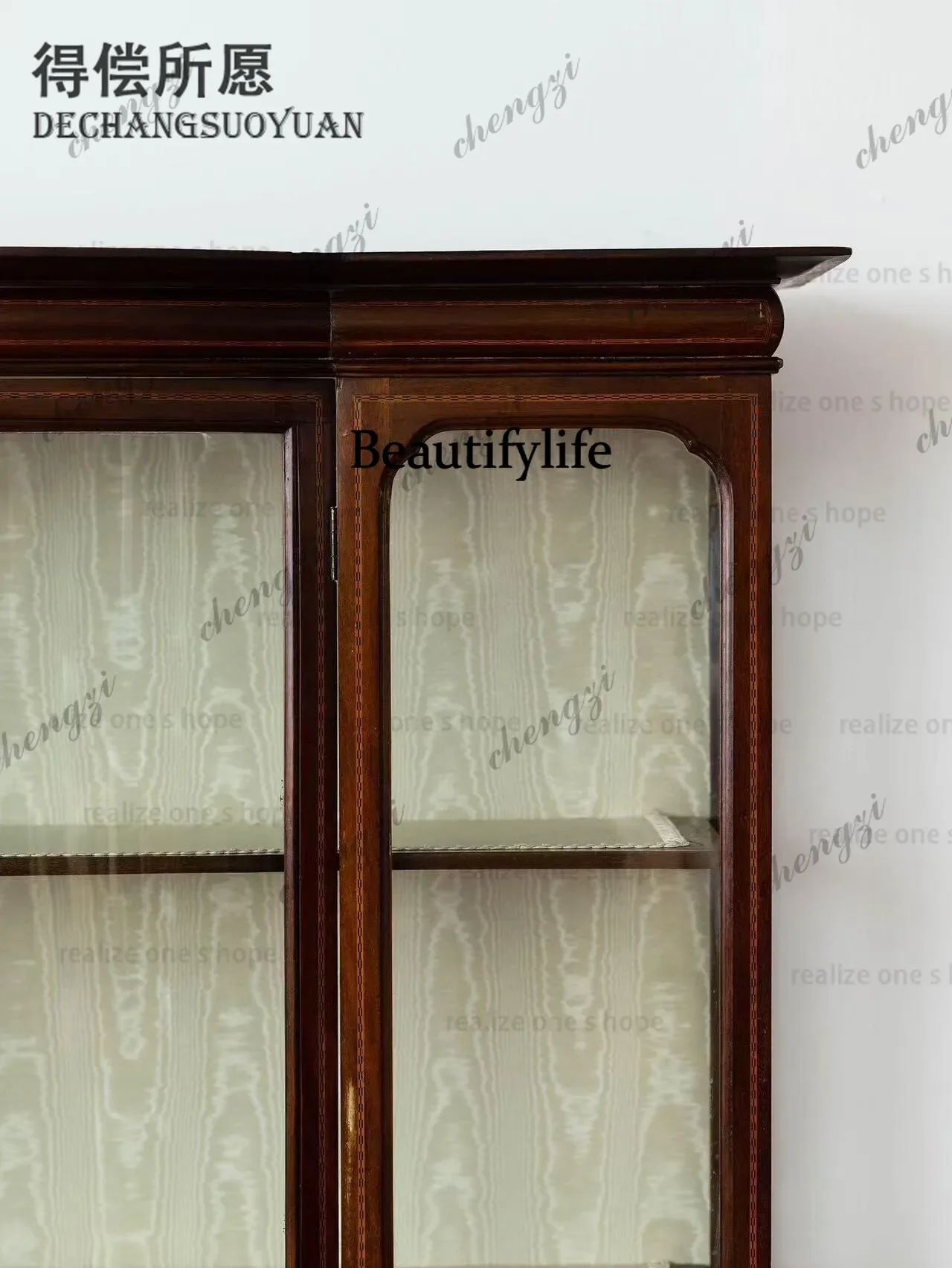 A5203 Mittelalterlicher Weinschrank aus Massivholz, Glasvitrine für das Wohnzimmer, Retro-Wandschrank vom Boden bis zur Decke