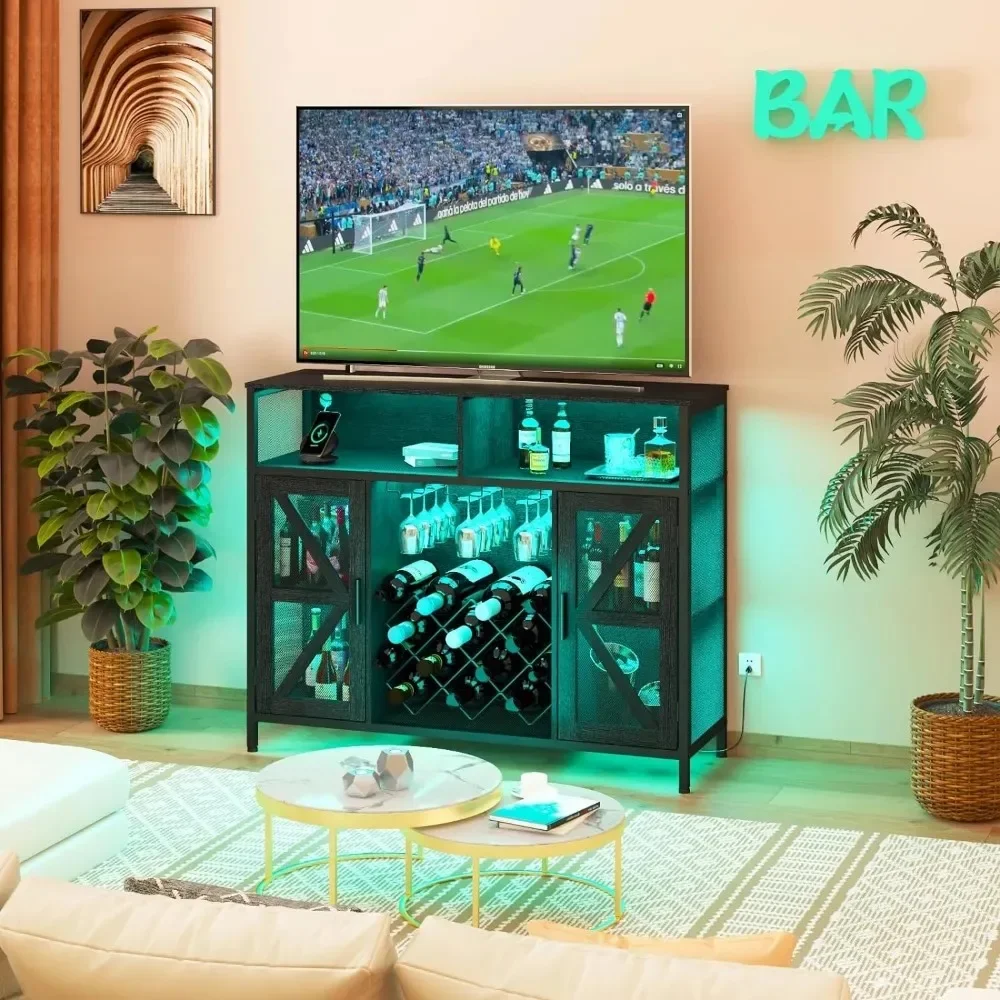 LED Wine Cabinet Home Bar Cabinets with Power Outlets, Coffee Bar Cabinet Liquor Cabinet，Corner liquor cabinet