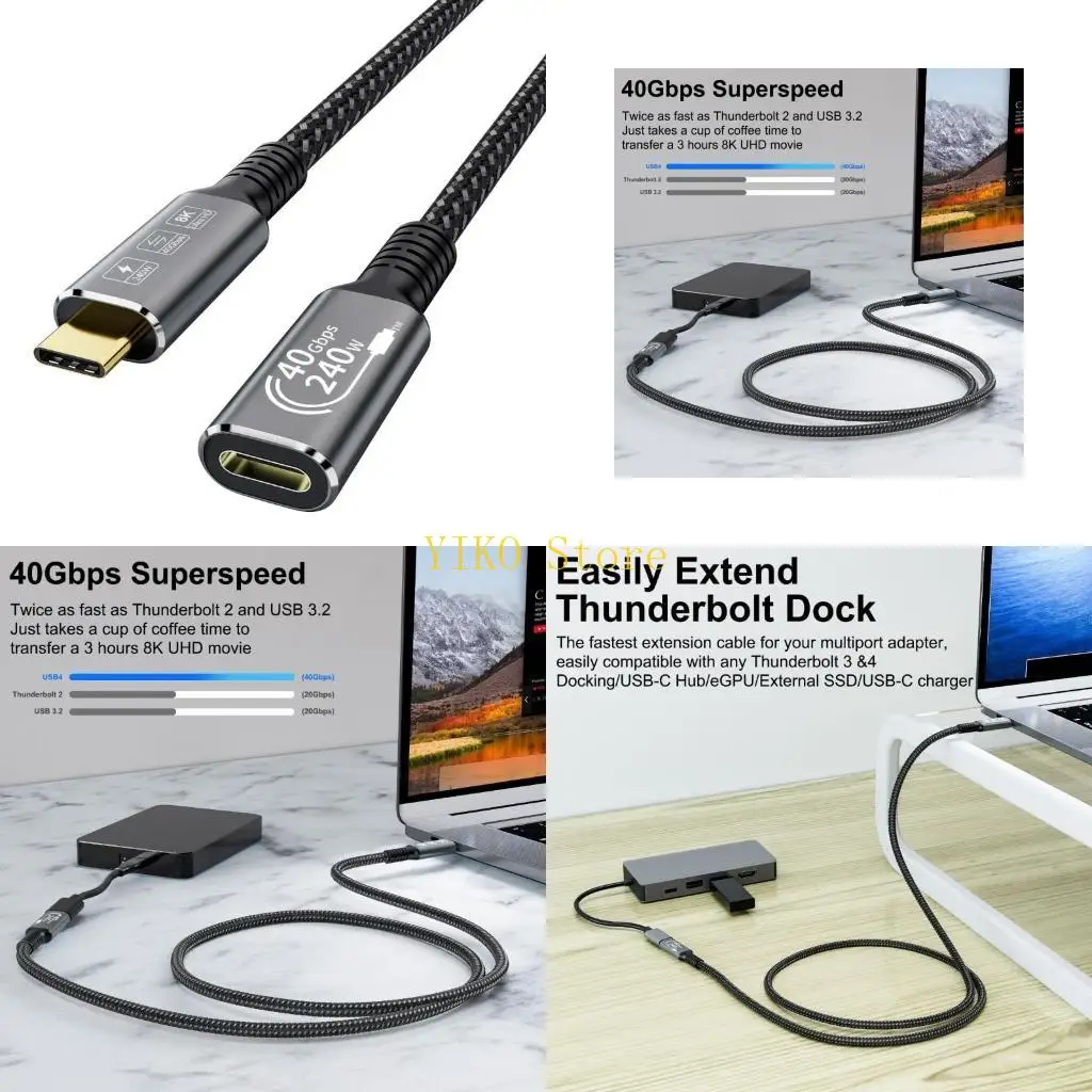 

K32C 240W USB4.0 Cable 40Gbps Data Transfer 8K@60Hz Video Display Cable USB C Data Transfer Fast Charging Cable for Phone