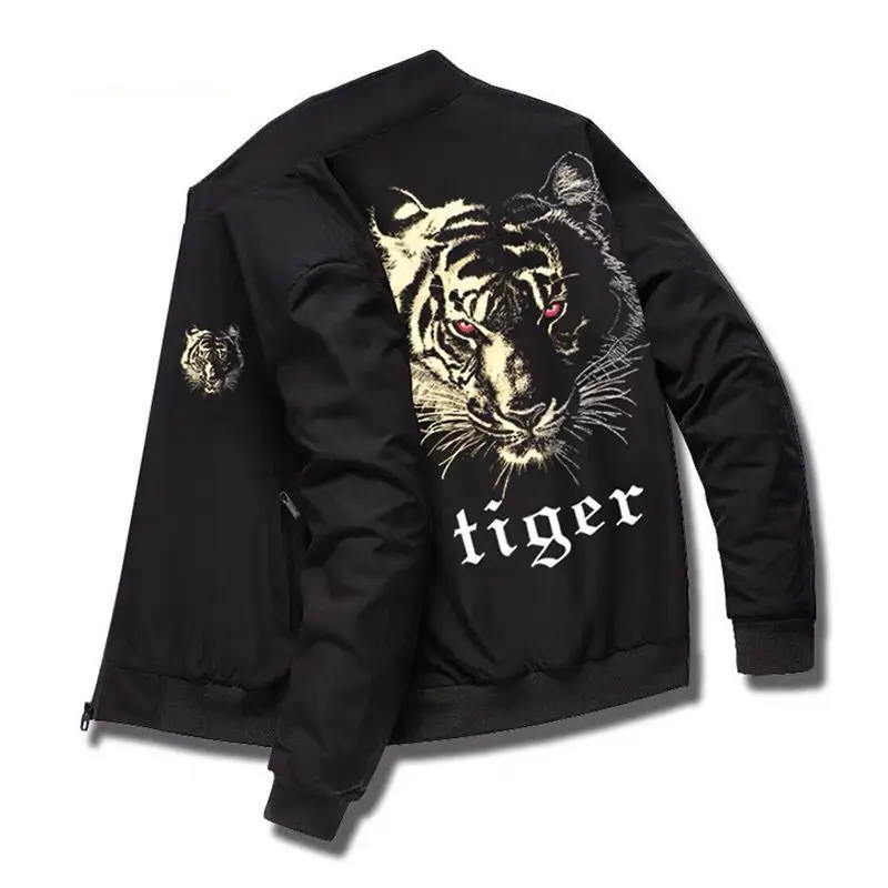 2022 new autumn and winter cashmere jacket tiger print men\'s plush thickened casual sports jacket streetwear  mens jacket