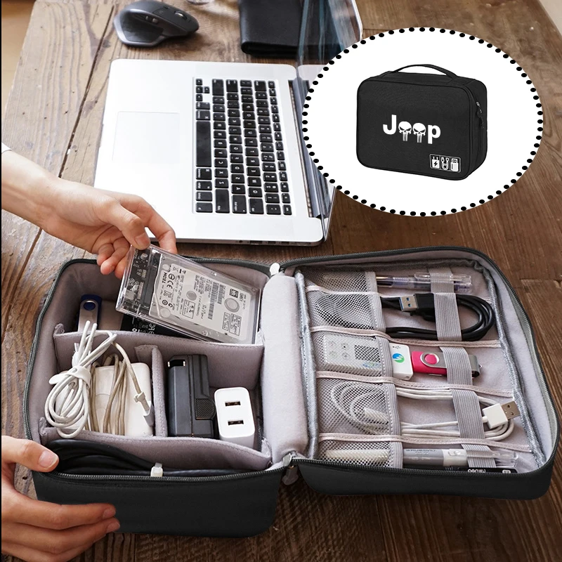 Car Accessories Digital Organizer Waterproof Data Cable Storage Bag For Jeep Renegade Compass Grand Cherokee Wrangler JK Patriot