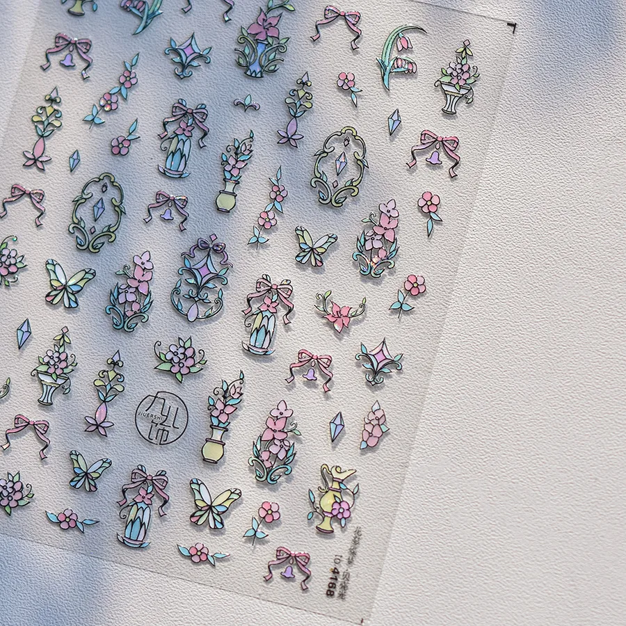 1 szt. Naklejki na paznokcie z motywem okna w stylu marzycielskiego rococo, retro szkliwione motyle, geometryczne ramki, stemple, tłoczone naklejki do manicure DIY