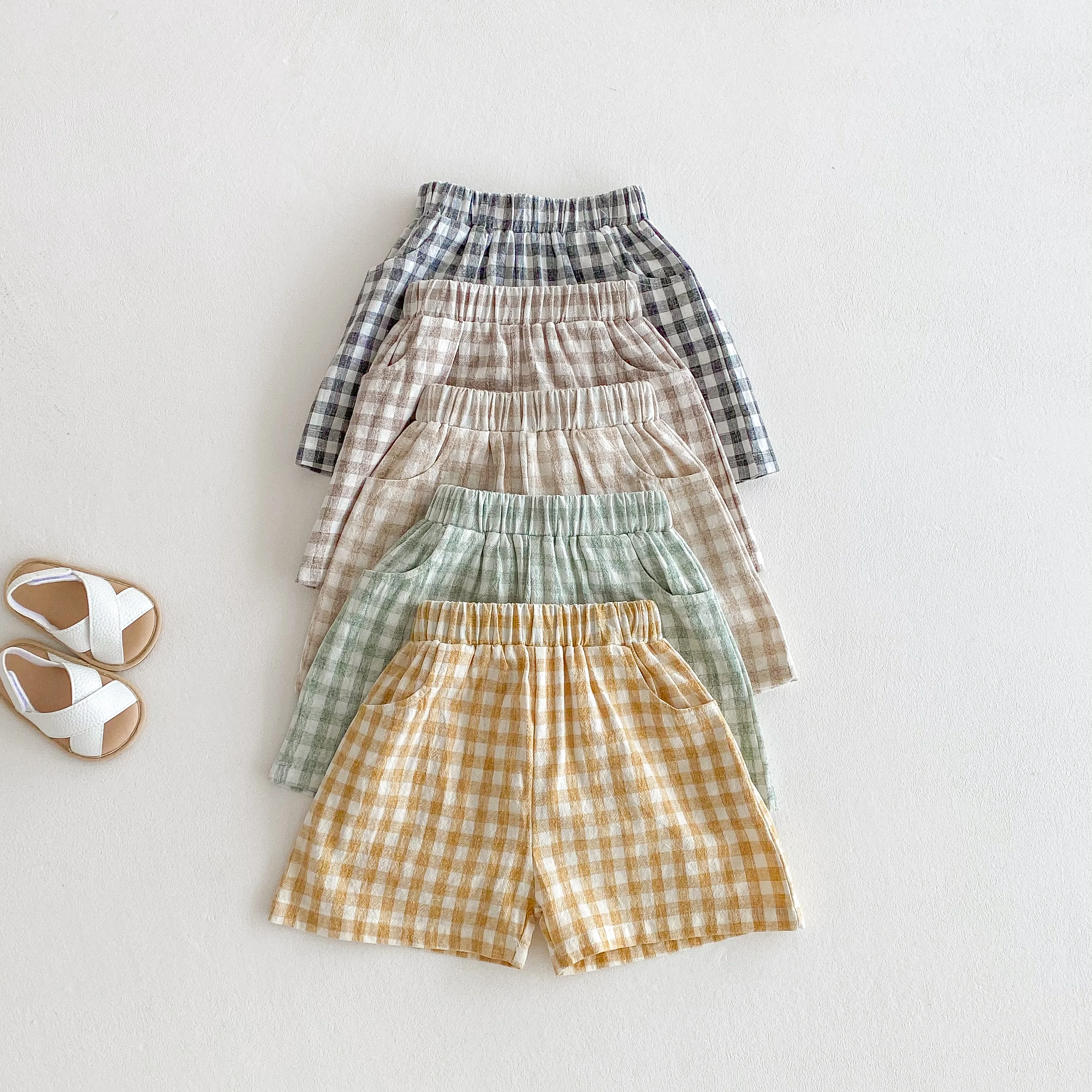 Children's Clothing Summer Casual Toddler Shorts Baby Boy Plaid Short Pants All-match Linen Comfortable Loose Kid Girl Shorts