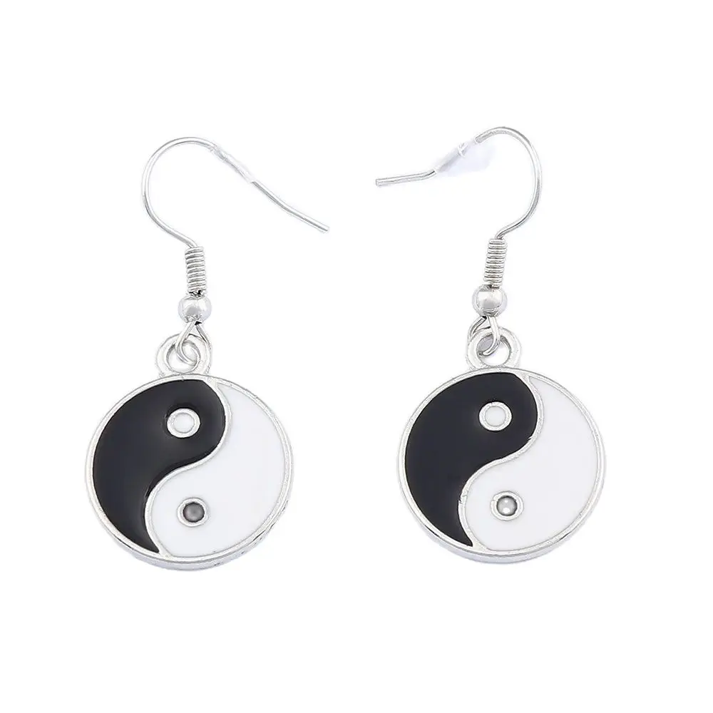 Ethnic White Black Enamel Amulet Dangle Ying Yin Yang Earrings Punk Fashion Women Jewelry Accessories