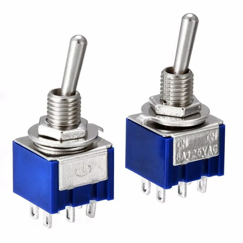 

Interruptor palanca en miniatura 5 piezas, doble Polo, doble tiro, DPDT (MTS202) ON-ON, 120VAC, 6A, 1/4 pulgadas, MTS-202 mon