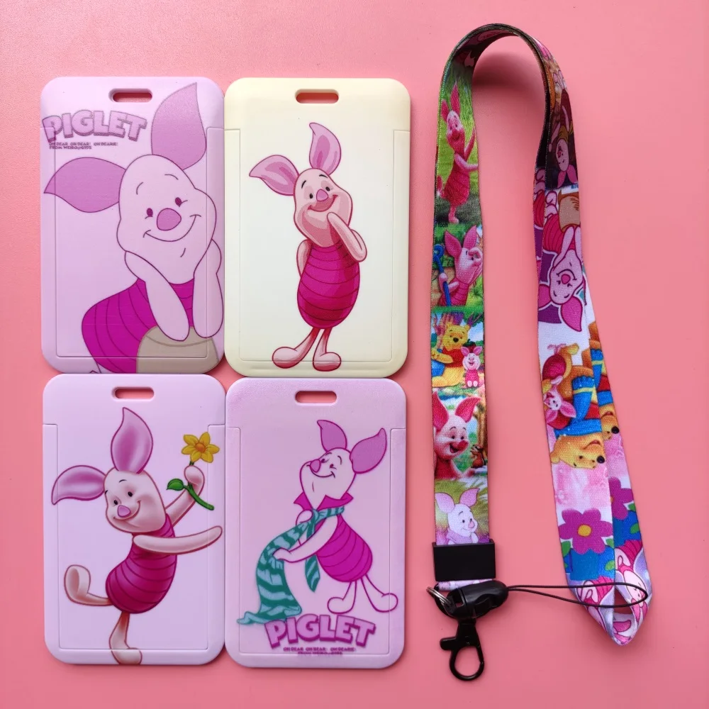 Disney Winnie the Pooh ID Card Holder Lanyards Eeyore Business Neck Strap Credit Card Case Piglet Badge Holder Retractable Clip