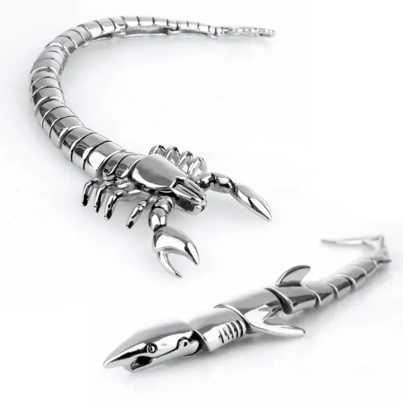 

EDC Outdoor Self Defense Titanium Steel Silver Shark Scorpion Bracelet Multifunction Tool Domineering Shark Punk Locomotive Men