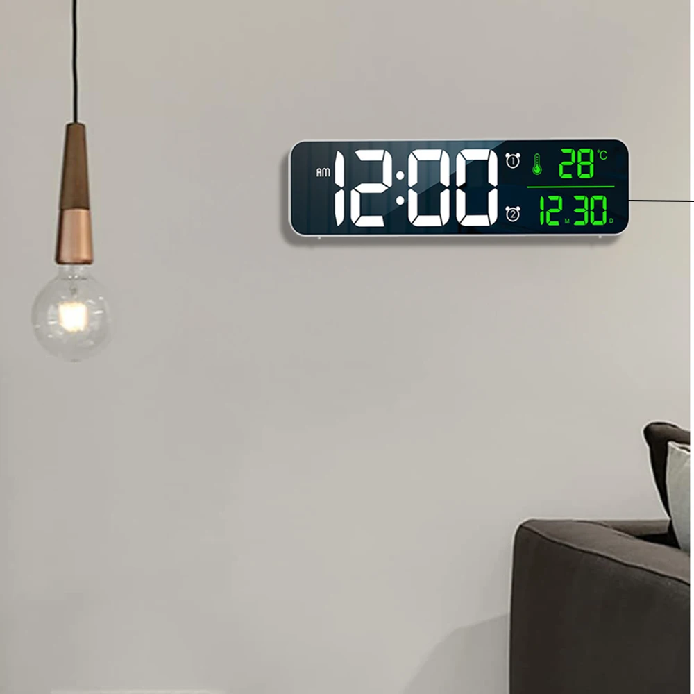 LED Digital Wall Talbe Clock with Temperature Date Display 40 Ringtones Dual Alarms for Home Office Bedroom Kitchen Decoration