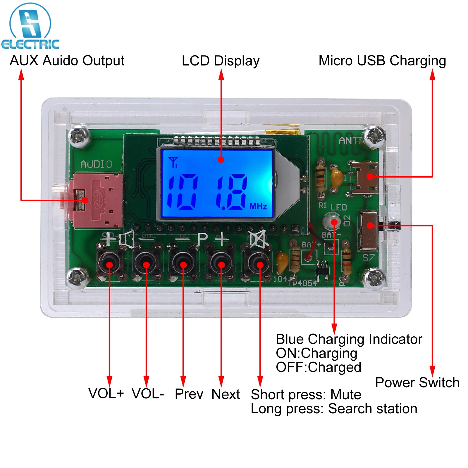 FM Radio Receiver Wireless DIY Module LCD Display Auto Search Station DC 5V 5W 76-108MHz Welding Training Suite