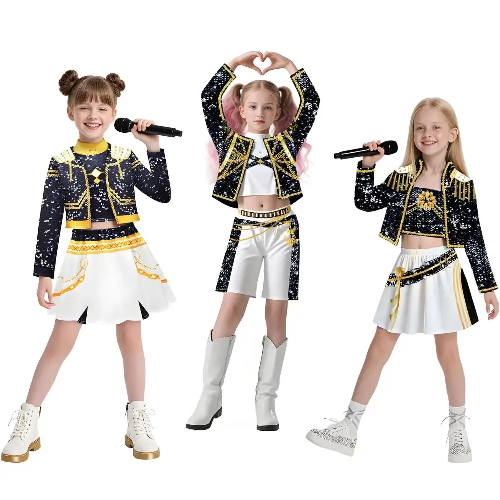 Kostum Cosplay Kpop Demon Hunter Girls Lumi Mira Zoe Set Lengkap Seragam Pesta Halloween Grup Gadis K-POP Pakaian Pertunjukan Panggung