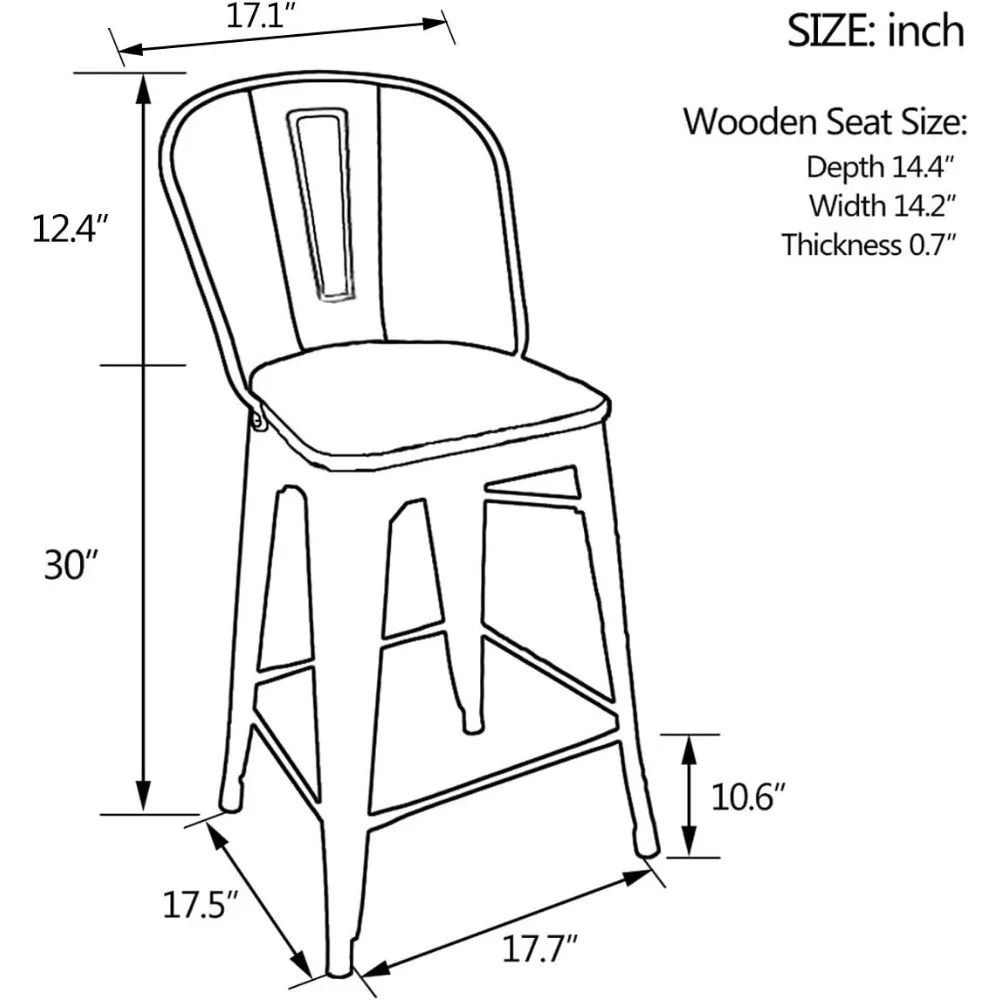 30 "หมุนเก้าอี้บาร์โลหะชุด 4 บาร์ความสูง Barstools อุตสาหกรรมสูงเก้าอี้บาร์ขนาดใหญ่ที่นั่งไม้ Matte สีดํา