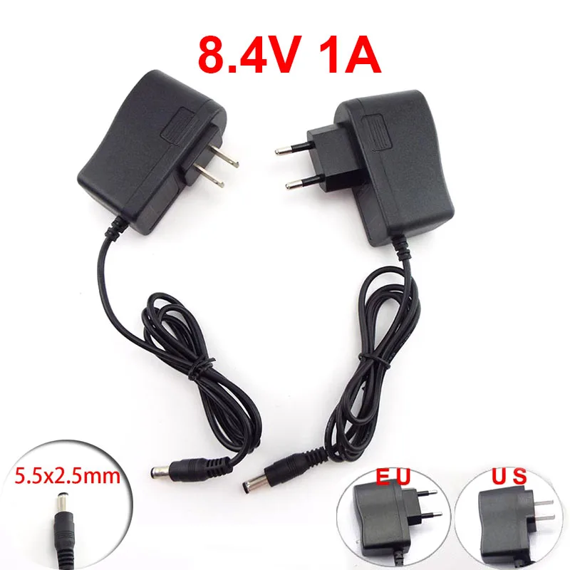 

5.5*2.5mm AC 100-240V DC 8.4V 1A 1000MA Adapter Power Supply Charger for 18650 Lithium Battery EU US Plug CCTV Camera Charging