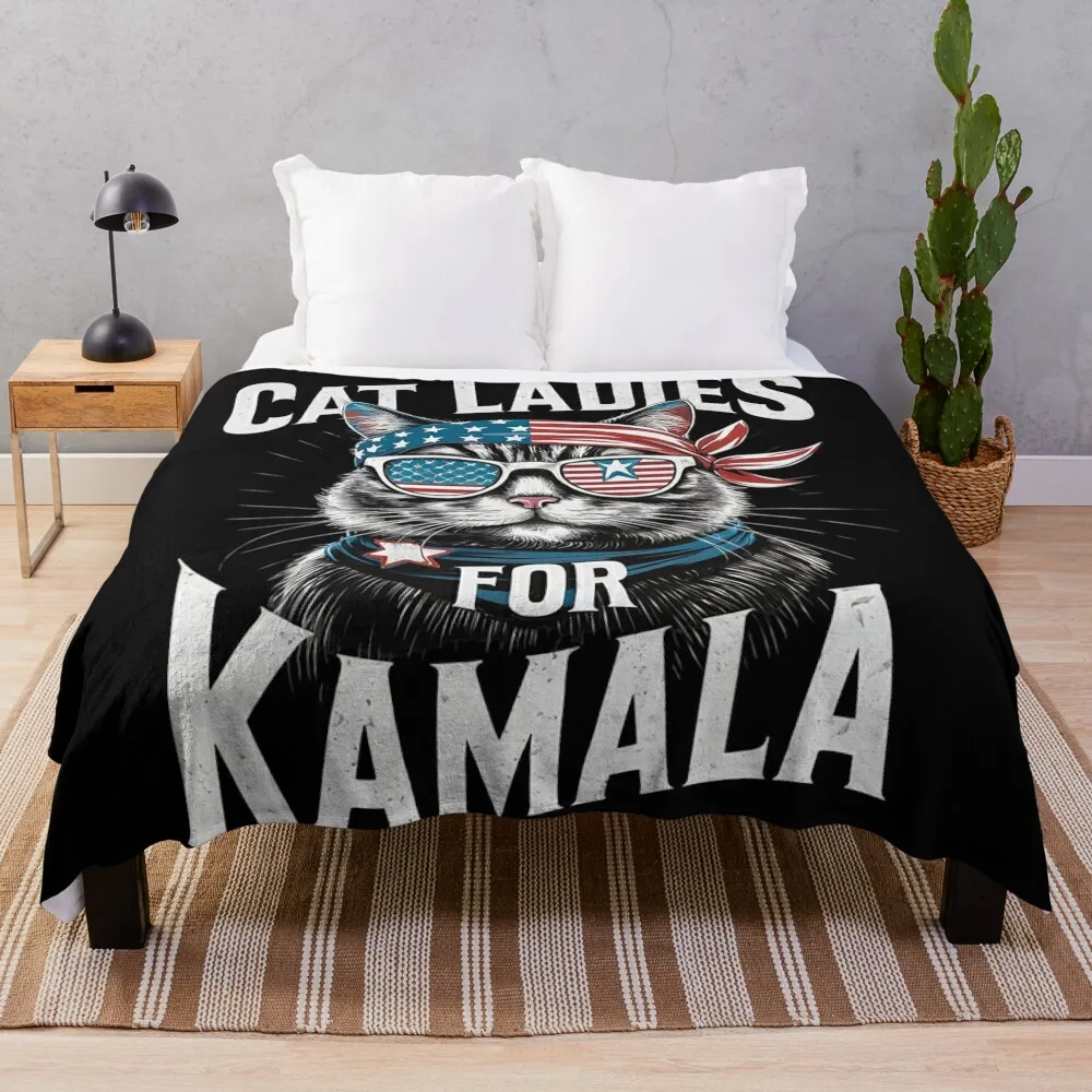 

Cat Ladies for Kamala 2024 President Kamala Harris Throw Blanket Cute For Sofa Thin anime Blankets