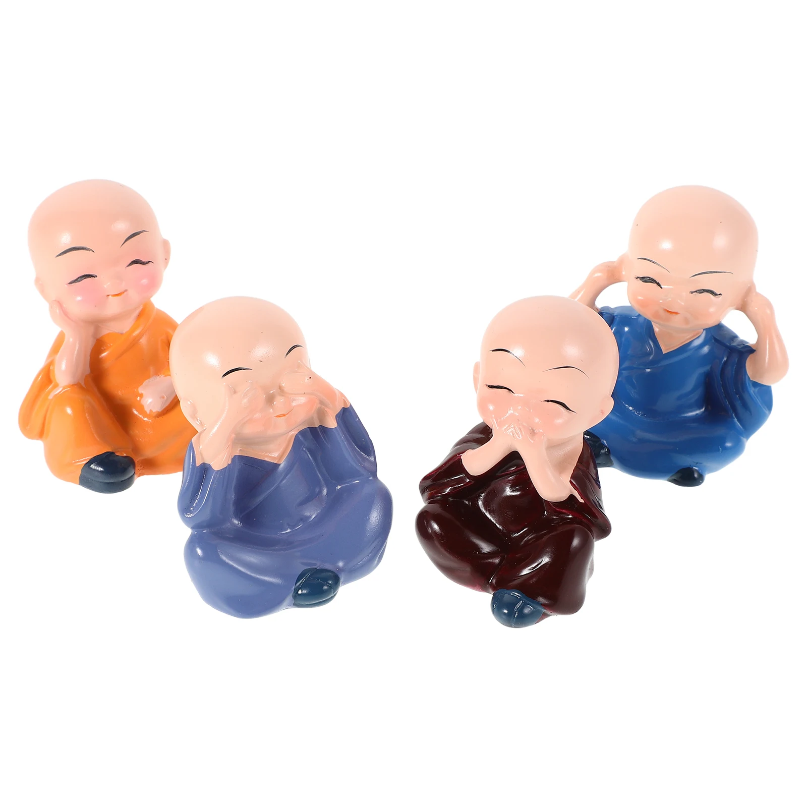

4pcs Car Ornaments Resin Decorative Monk Figurines Adorable Dashboard Statues Interior Accessories Automotive Decorations