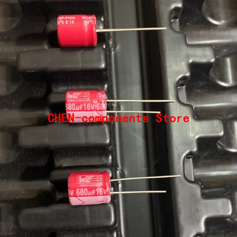 

free shipping 20PCS NEW WE 16V680UF 10X12MM Red robe Solid capacitor 680uF/16v High frequency long life 680UF 16V 105degrees