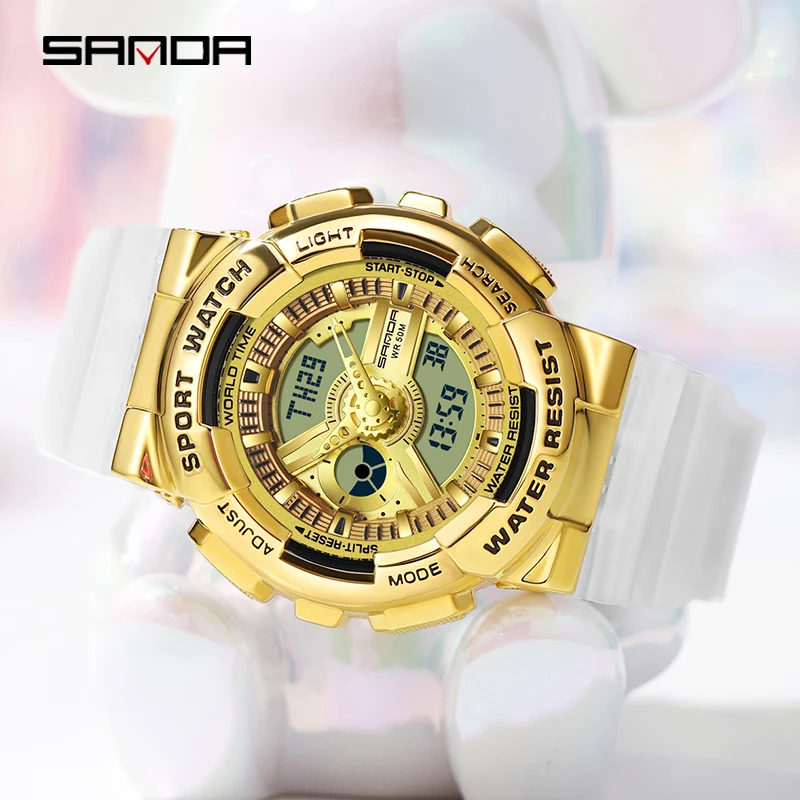 SANDA Top Brand Men Watch Luxury Dual Time Electronic Movement Watches Stopwatch Countdown Digital Clock For Man Luminous Hour