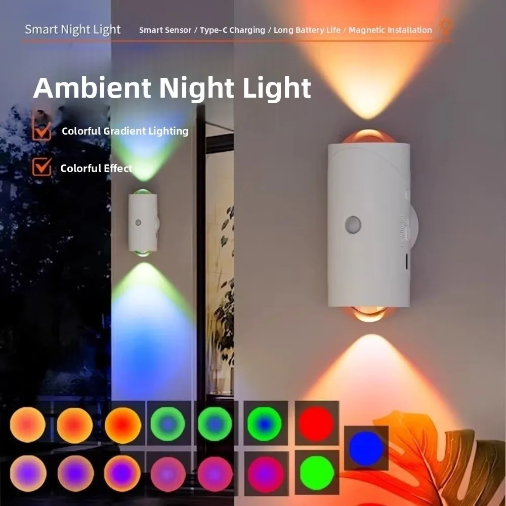 

Rechargeable Sensor Night Light with Motion Sensor Dimmable RGB Gradient Ambient Light Energy Saving RGB Magnetic Step Lamp