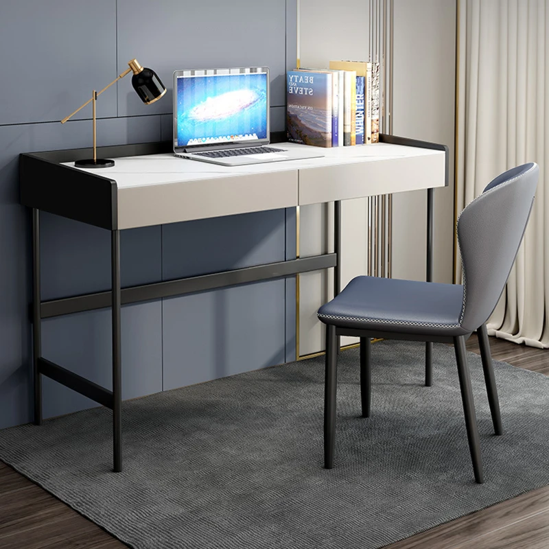 Light Luxury Rock Slab Computer Desks Simple Home Office Table Modern Office Furniture Iron Art Gaming Desk Bedroom Writing Desk