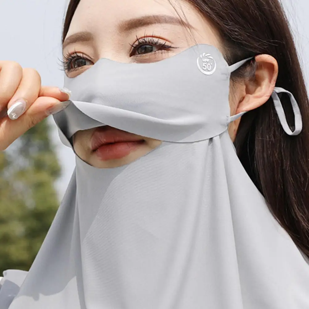 Sommer-Sonnenschutzmaske aus Eisseide für Damen, UPF50+, Anti-UV-Sturmhaube, Schal, Outdoor, Radfahren, Wandern, 360° ° Gesichts- und Halsbedeckung – Detail 8