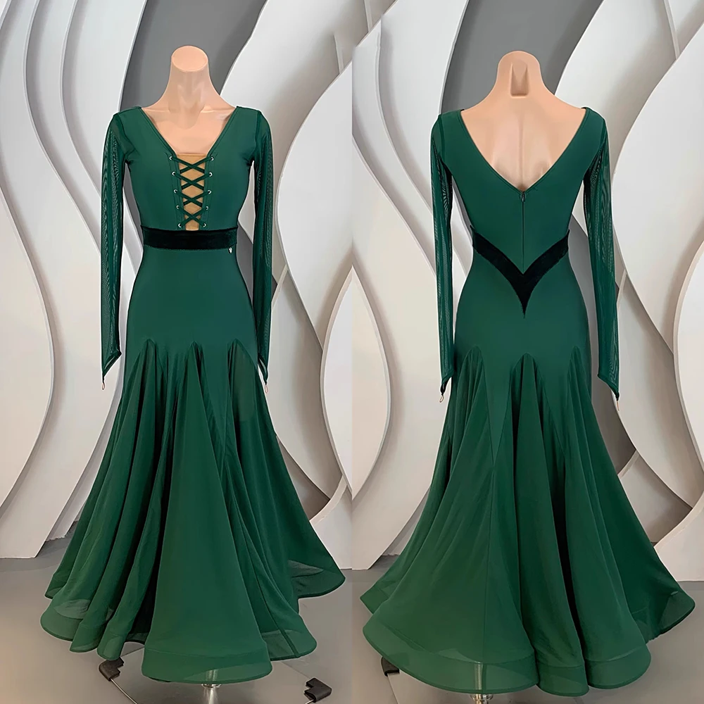 Abito da ballo latino da sala personalizzato da donna 2025 Nuovi costumi di pratica di danza moderna Abiti da competizione standard per valzer Verde