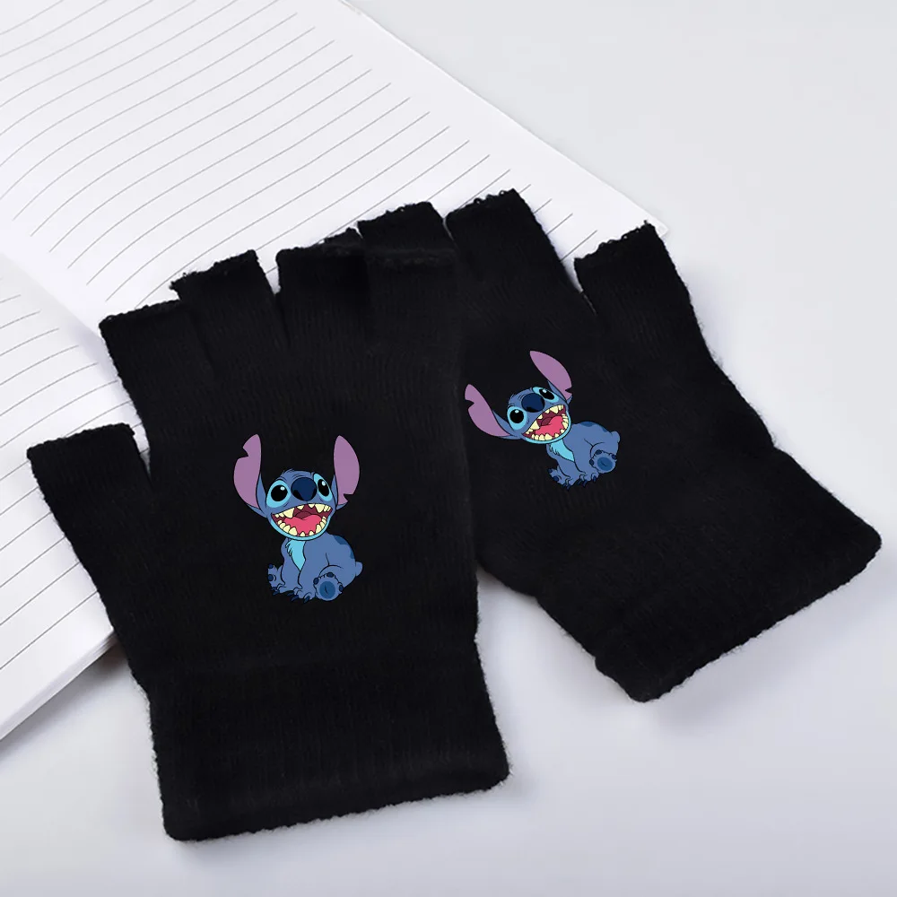 Disney Anime Stitch Half Finger Gloves Touch Screen Gloves Autumn and Winter Warm Writing Cycling Non-Slip Warm Gloves Gift