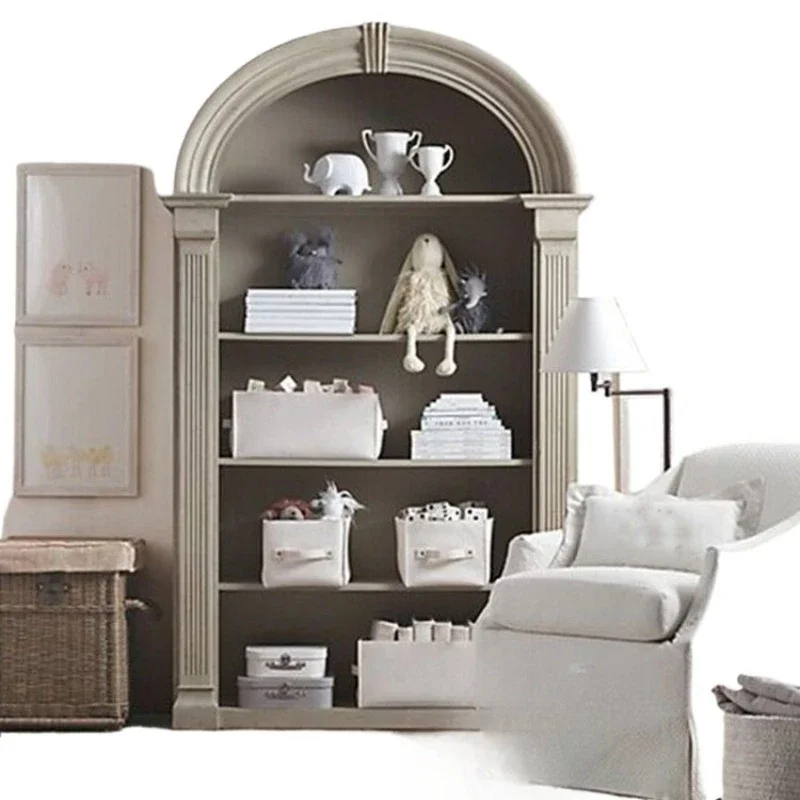 

French arched bookcase with glass door Solid wood retro bookshelf integrated against the wall Living room home