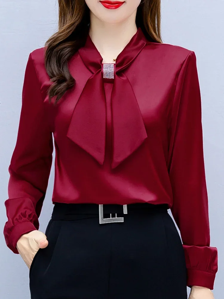 

Blusas Mujer De Moda 2024 Long Sleeve Blouse Women Bow Collar Chiffon Blouse Shirt Tops Women Blouses Shirts Blusa Camisas