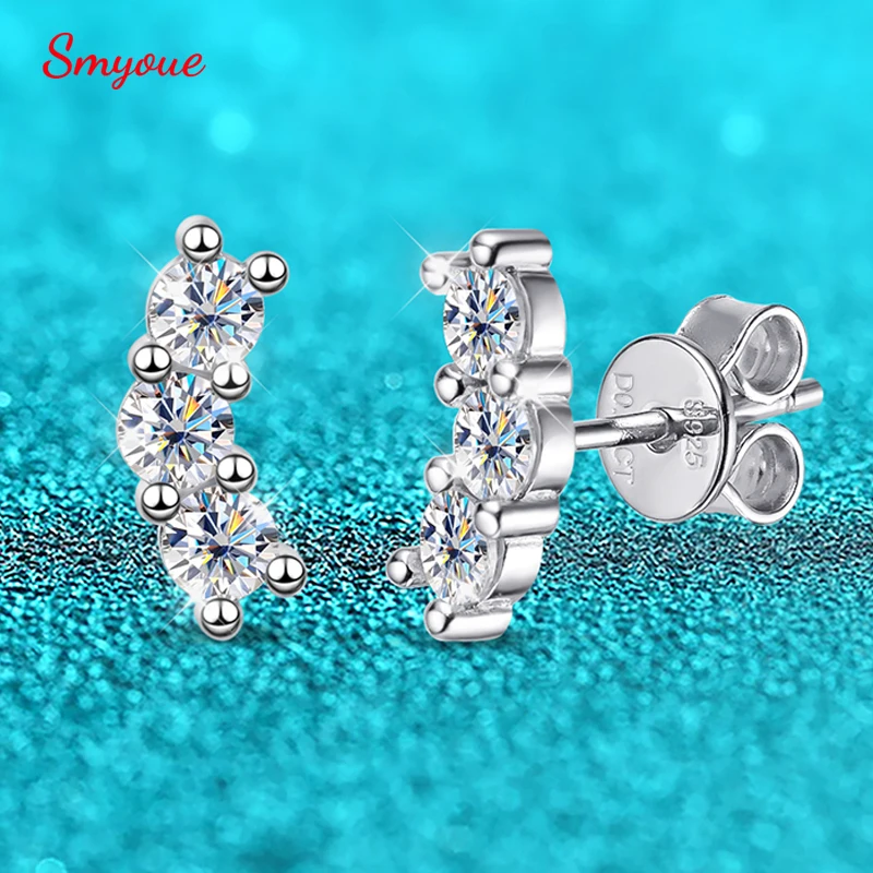 Smyoue Rhodium Plated 0.6cttw Full Moissanite Stud Earrings for Women 100% Sterling Silver Jewelry Wedding Girls Birthday Gift