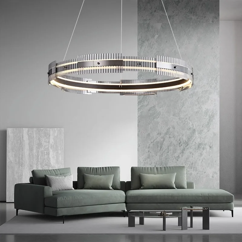 Ltalian Minimalist Living Room Ring Chandelier Light Luxury High-End Glass Design Sense Dining Room Bedroom Full Spectrum Lamps