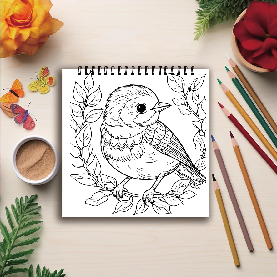 Coloring Book - 7.87x 7.87 inches 32 pages of cute bird coloring book - perfect gift for family or friends