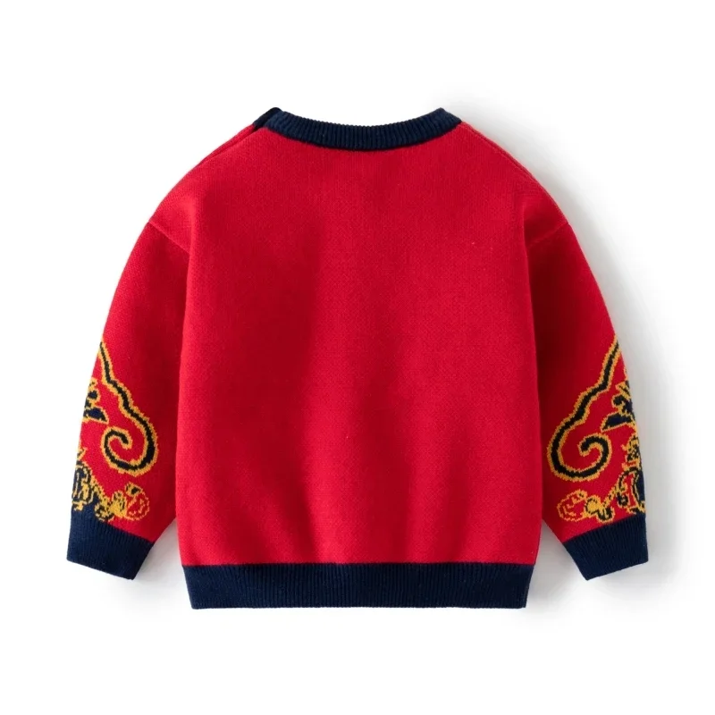 Unisex Baby knit Sweater Boy Girl Bottoming Warm Red Cotton Pullover Children Year of the Dragon New Year's clothes Winter Coat